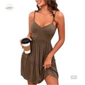 Viscose Cami Sundress Sweetheart Tiered Ruffle Flowy Beach Dress